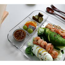 투명유리 나눔접시 내열유리 디저트트레이 다이어트식판 전자렌지사용가능 2size