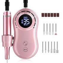 전문 충전식 35000rpm 네일 드릴 아크릴 젤 네일용 휴대용 전기 E 파일 기계 매니큐어 페디큐어 폴리싱 네일 드릴 비트 11개 및 샌딩 밴드 포함 가정 살롱용, rose gold