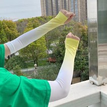 ZZJJC 그라데이션 선블라인드 아이스 슬리브 남녀 아이스슬립 라이더팔토시, 겨자색