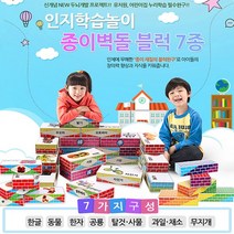 27062-종이벽돌블록 중형50p(한글 동물 한자 공룡 탈것사물 과일채소 무지개 택1) 쌓기놀이 언어학습 낱말