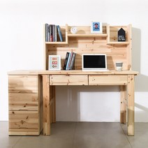 장인가구 네오 원목 편수책상-_책꽃이+서랍장포함, 내츄럴