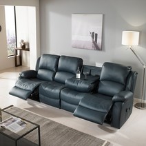 라로퍼니처 네오 에어레더 나파 가죽 전동 리클라이너 4인용 소파 4인 쇼파, 블루