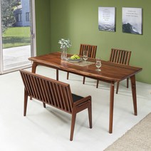 헤즈로 가구 레스토 I 트럼버시 원목 우드슬랩 테이블 4인용 식탁세트 WTSW4, (4인세트) 1400x800mm, 접의식 원목 벤치 + 철제 브라운 의자 2개