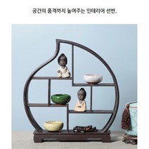 전통찻집 찻잔 다기 미니 장식장 선반 나무 인테리어