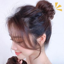 인모 직모 똥머리 밴드 부분 가발 헤어피스 옆머리, 8cm, 진갈색