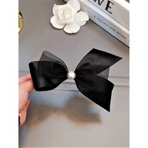 하나샵 블랙 새틴 공단 언발 메쉬 리본 레이어드 중앙 진주 포인트 더블 왕리본머리핀 데일리리본핀 블랙리본핀 고급스러운핀 새틴리본핀 진주리본핀 깔끔한머리핀 단정한머리핀 정장룩 선물