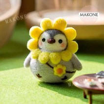Makone 상표등록 양모 니들 펠트 공예 인형 diy 재료 수제 인형 펭귄, 카메라 꼬마 펭귄