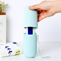 심플 스트랩 휴대용 칫솔 치약 케이스 여행용, 블루