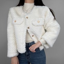 라운드 노카라 숏자켓 밍크 루즈핏 숏코트 양포켓 페이크 퍼 자켓 무스탕