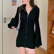 캐주얼 스포츠 앞지퍼 슬림 후드 미니 원피스
