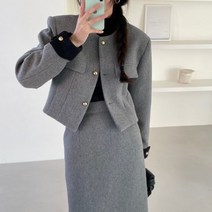 루즈핏 숏 모직 코트 하이 슬림 트위드 자켓 투피스