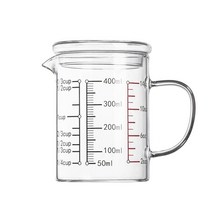 현물 뜨거운 판매 측정 컵 스테인레스 스틸 측정 컵 강화 유리 측정 컵 내열 유리 측정 컵 컵 두꺼운 우유 컵 주방 베이킹 전자 레인지 가열 유리 컵, 두꺼운 대금 400ml 유리 커버