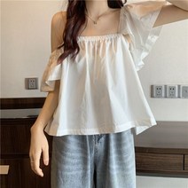 퐁순싸롱 오프숄더 프릴 A라인 코튼 면 크롭 블라우스 SY