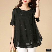 가바바 여성 빅사이즈 블라우스 포인트 콕콕 반팔 블라우스 G46142