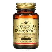 솔가 비타민D3 콜레칼시페롤 125mcg 5000IU 소프트젤 100정 햇빛 잇꽃 심해, 1개, 1병