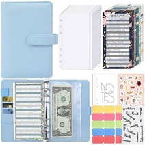 가계부 sitengle a6 바인더 6 홀 예산 바인더 pu 가죽 포켓 12 개 부착 라벨 첨부 편리 세트 가계 관리 돈 관리 일본 직배송, 블루