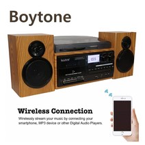 Boytone 블루투스 LP 턴테이블 CD 카세트 플레이어 올인원 오디오 미니 컴퍼넌트