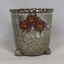 국산 여주 도자기 수저통, 세발부조홍세꽃수저통01