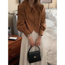 리얼 샷 2023 봄 새로운 프랑스어 지적 칼라 단색 얇은 긴팔 셔츠 여성 틈새 디자인 세련된