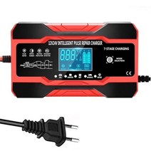 12V 10A/24V 5A 완전 자동 자동차 배터리 충전기 7 단계 스마트 빠른 충전 펄스 수리 AGM 젤 습식 납 산성 LCD 디스플레이 자동차 배터리 충전기 입력 전압:-V, CHINA, Red EU plug