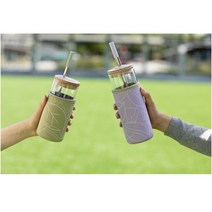 Teaboco-S 티보코 유리 텀블러 대나무뚜껑 커피 스무디 보바 버블티 컵, 700ml, black(white)