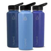 HYDRO H2O 37oz Stainless Steel Water Bottle with Handle Cap Wide Mouth Leak Proof Vacuum Insulated W, Frozen Fjord