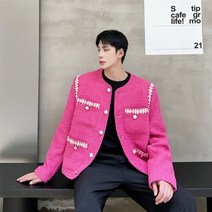 남자트위드자켓 핫핑크 숏 재킷 고급 캐주얼 빈티지 남성자켓