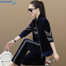 SHENGHUI중년 엄마옷 벨벳 캐주얼 트레이닝복 세트 30-40대 50대 중년 여성복 3종세트 SH8*01LW