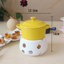 JINGHENG 도자기그릇 세라믹 홈파티 집들이 캠핑음식 치즈 중탕기 초콜릿 요리, 받침+노란 사발 덮개 2포크2 왁스 증정