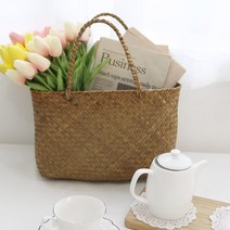 메이퀸샵 라탄 피크닉 토드백 가방(라탄백 해초바구니), 네츄럴