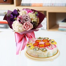 유어버스데이 백년초떡케이크2호 퍼플꽃다발 꽃배달 선물