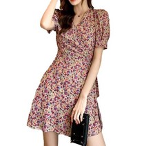 로아리빙 꽃무늬 원피스 랩 플라워 비치 여행 브이넥 허리끈 반팔 바캉스룩