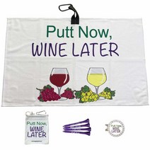 Giggle Golf Par 3 키트에는 골프 타월 와플 소재 티 4개가 티백 모자 클립이 블링 골프공 마커 액세서리 여성을 완벽한 선물 (버블), Putt Now Wine Later