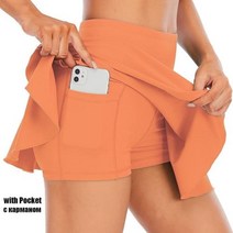 테니스연습기 테니스볼머신 테니스용품 여성 테니스 스커트 높은 허리 반바지 스포츠, Orange+XL