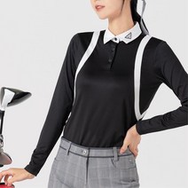 배색 라인 여자 블랙 기능성 골프 긴팔 카라 티셔츠 여자상의