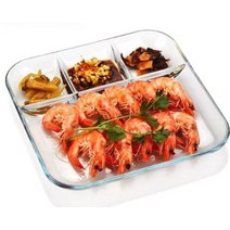 카라멜샵 당일발송 내열유리 퓨어글라스 나눔접시 유리식판 칸칸플레이트 중사이즈, 투명
