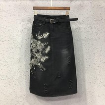 자수 플라워 데님 A라인 청치마 빅사이즈 빈티지 레트로 하이웨이스트 S to 5XL