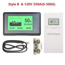 DC 배터리 전압계 tf03k dc 8-120v 50a100a350a500a 배터리 용량 테스터 전압 전류 디스플레이 전기 자동차 여행용 쿨롱 카운터, 스타일 b 8-120v 350a