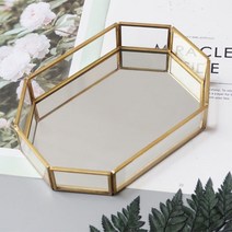풀커버링 골드 팔각 트레이 화장품 정리대 보관함 정리함 인테리어 촬영 소품 향수 진열대, 풀커버링 골드 팔각 미러 트레이 - 소형(20cm)