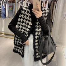 도오빠 아리뉴 여성 조끼 베스트 루즈핏 레이어드 하운드투스 체크 격자 포켓 털 벨벳 가을 겨울 여자조끼 여자아우터