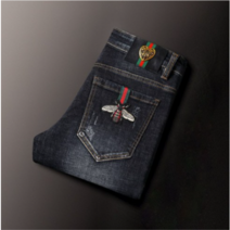 CUTE QUEEN 남성 일자핏 데님팬츠 꿀벌 자수 스판 청바지