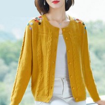시크온미 벌집 꽈배기 플라워 자수 라운드 소라색 겨자색 도톰 가을 가디건