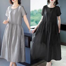 tagi 여성 빅사이즈 루즈핏 면 마 원피스 여름 중년 스커트