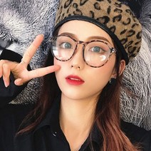 여자 남자 둥근 빅 오버사이즈 검정 호피 뿔테 안경코디