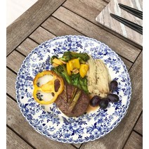 도자기 접시 청 블루 꽃무늬 예술적인 디자인 과일 케이크 디저트 홈 카페 빈티한 분위기