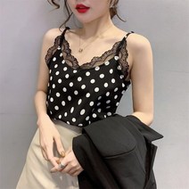 꽃소담 여성 레이스 도트 나시티 민소매 끝나시 이너 QQA1390