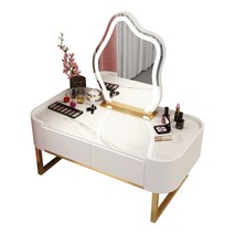 미니 좌식 화장대 수납 메이크업 엔틱 led조명 거울, 50그레이원목테이블+티글라스+금빛구름거울