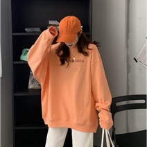 [마켓셀리] 여성 봄가을 스위티 루즈핏 오버핏 맨투맨 레터링 긴팔 티셔츠 안감기모/4컬러/프리사이즈