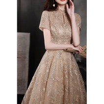 바이스타 샴페인색 이브닝드레스 고급 프린세스 들러리 원피스