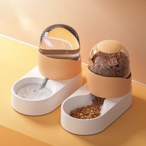 Neirny 반려동물 반자동 급식기 급수기세트 애견 밥그릇 세트2L, 화이트 오렌지세트 2000ml+2000ml